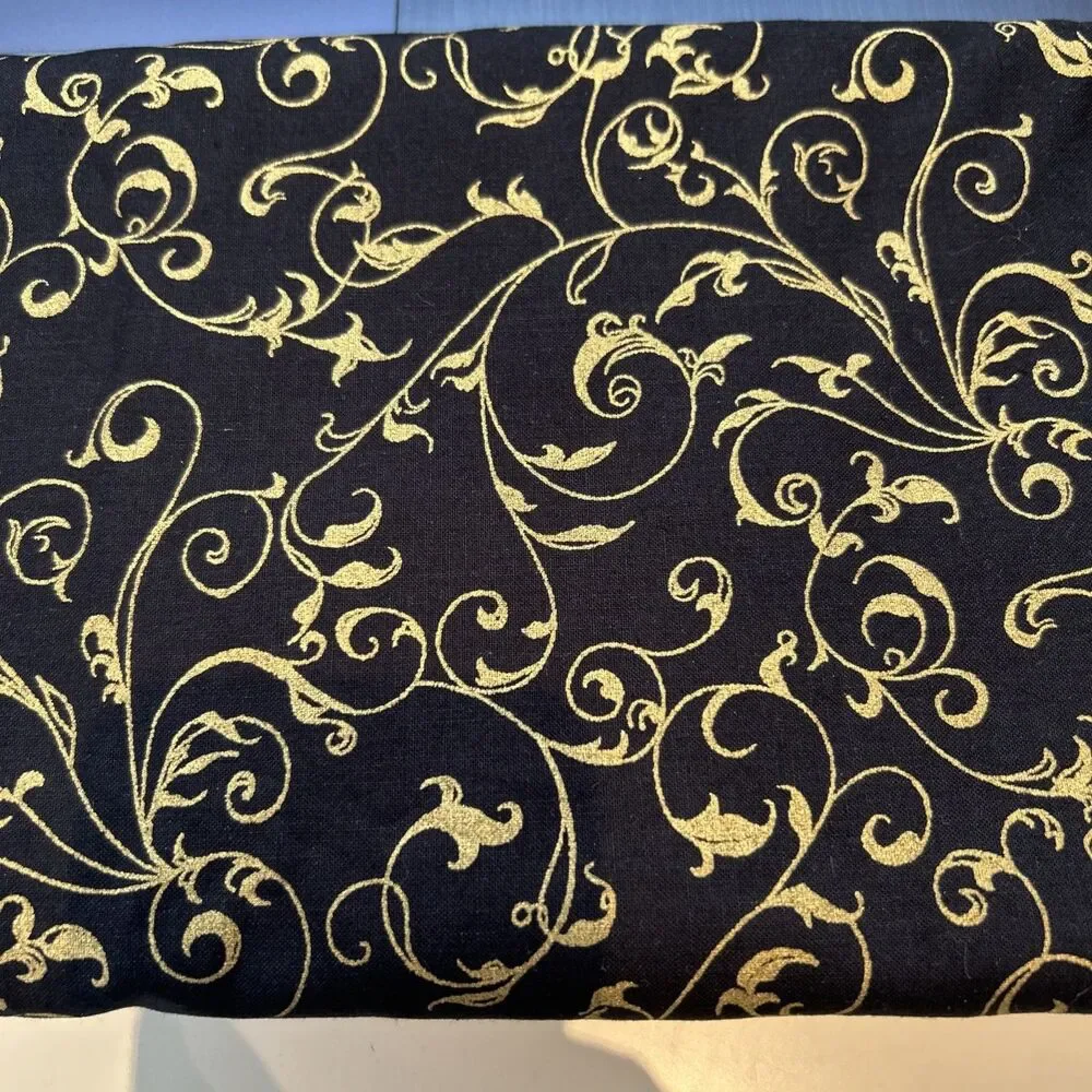 Elegant Scroll Black & Metallic Gold Cotton Quilting Crafting Fabric 45